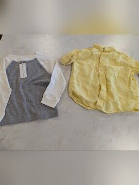 Janie and Jack Boys Toddler 2T Shirts Button Down Lot of 2 Yellow grey dressy